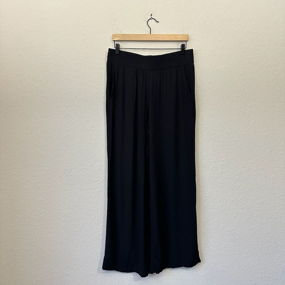 CABI #5681 Cafe Lounger Wide Leg Pants in Black Pull On Elastic Waist